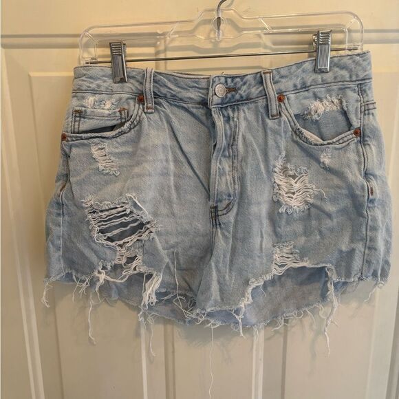 Blue Jean Cut-Off Shorts with Frayed Hem and Distressing - Picture 4 of 4